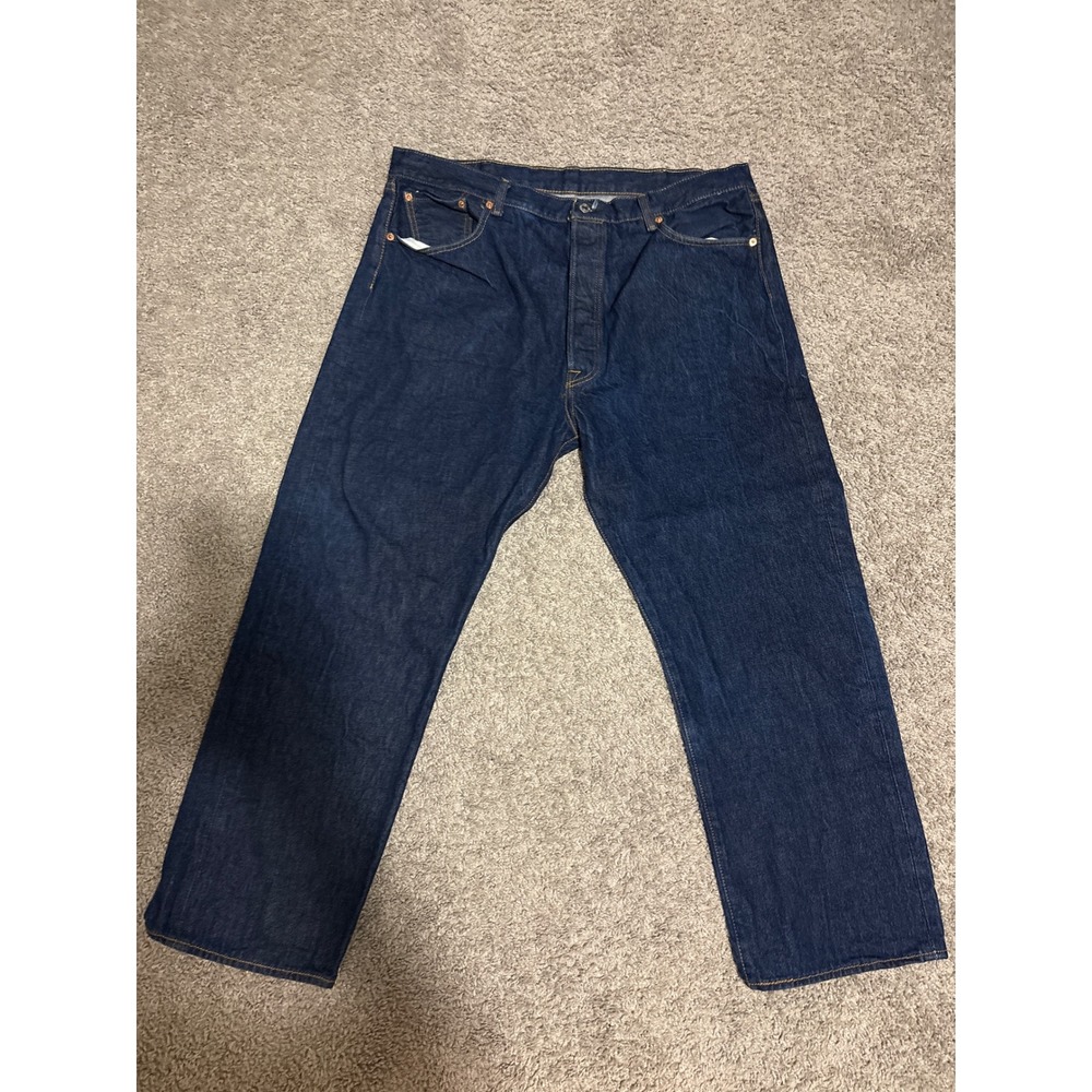 Levis 501 Original Fit Jeans Mens 42x30 Dark Wash Blue Denim Button Fly